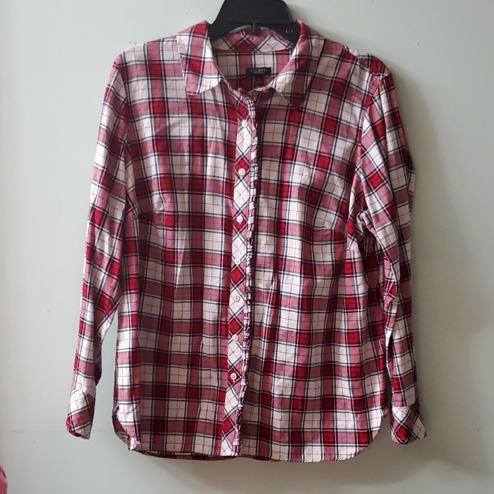 Talbots Red and Black Plaid Button Down Shirt